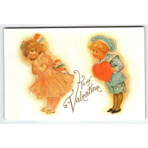 To My Valentine Postcard Victorian Children Boy And Girl Holds Heart Hong Kong